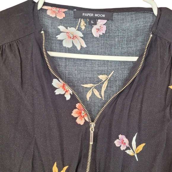 Paper Moon Black Floral Print Top L - Picture 5 of 6